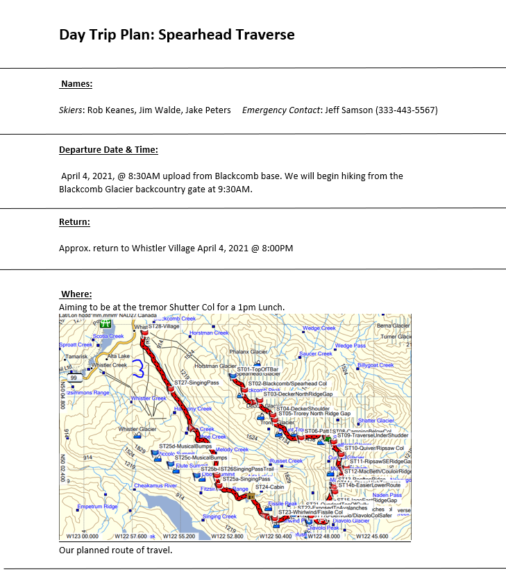 Spearhead in a day TRIP PLAN 