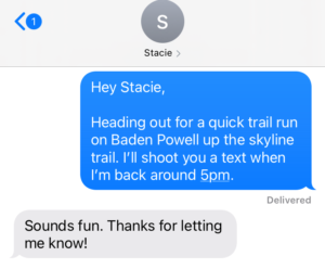 Trip Plan - Day Hike, Texting a friend works 