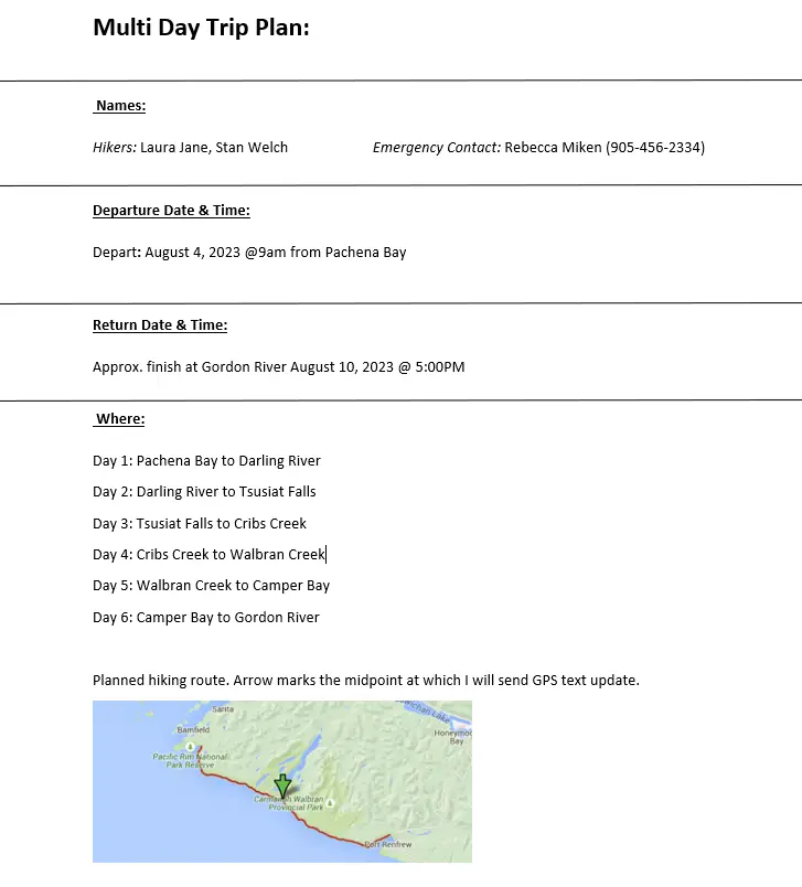 Multi Day Trip Plan Sample 