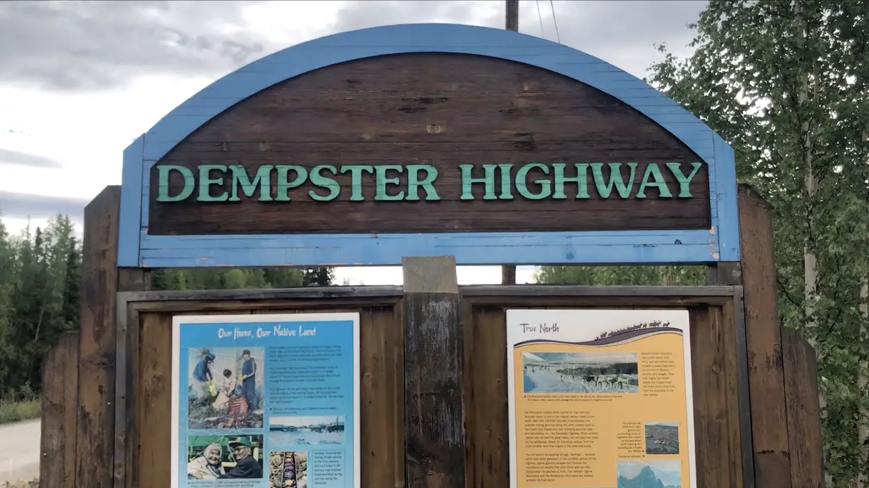 Dempster Highway sign on the way to Tombstone Territorial Park, Yukon 