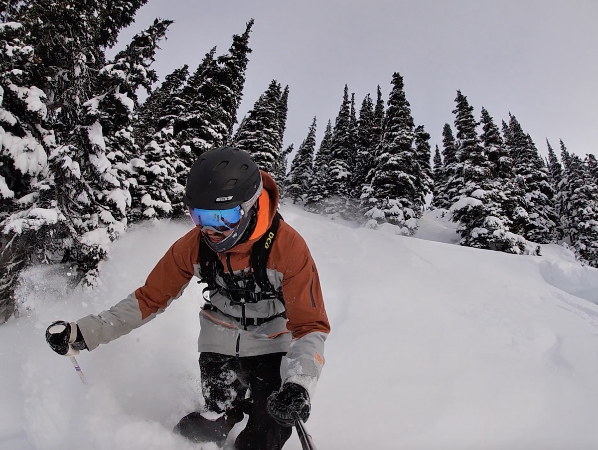 Pole planting while skiing powder in Whistler BC 