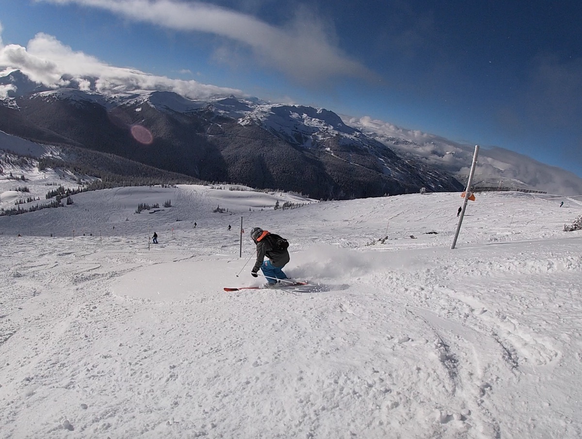 Good Powder skiing technique on 7th Heaven on Blackcomb Mountain in Whistler BC 