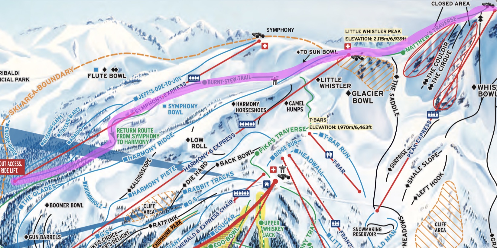 Burnt Stew Trail Map, Whistler BC, Most scenic beginner run in Whistler 