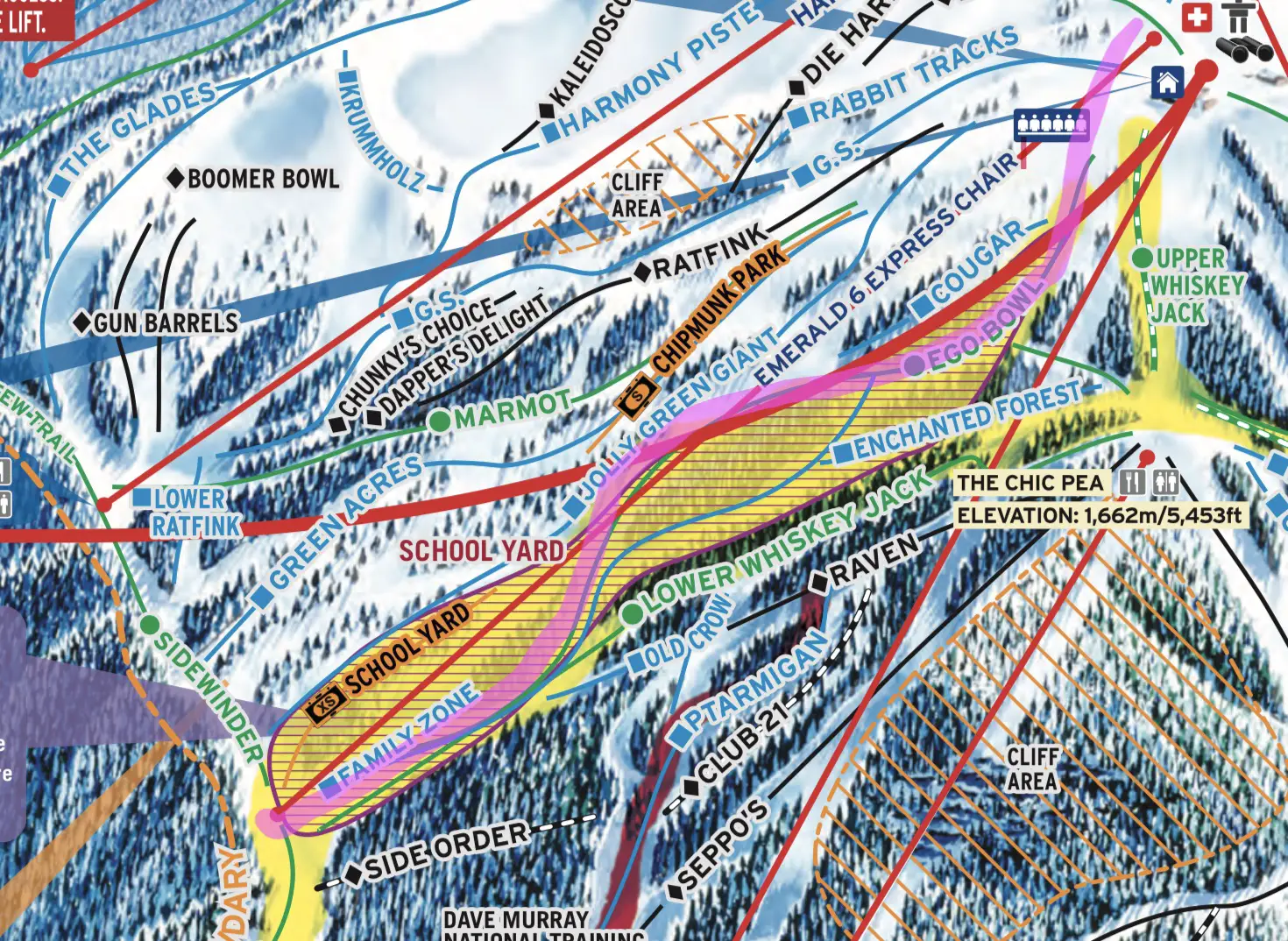 Ego Bowl Map, Whistler BC, Emerald Express Chair 