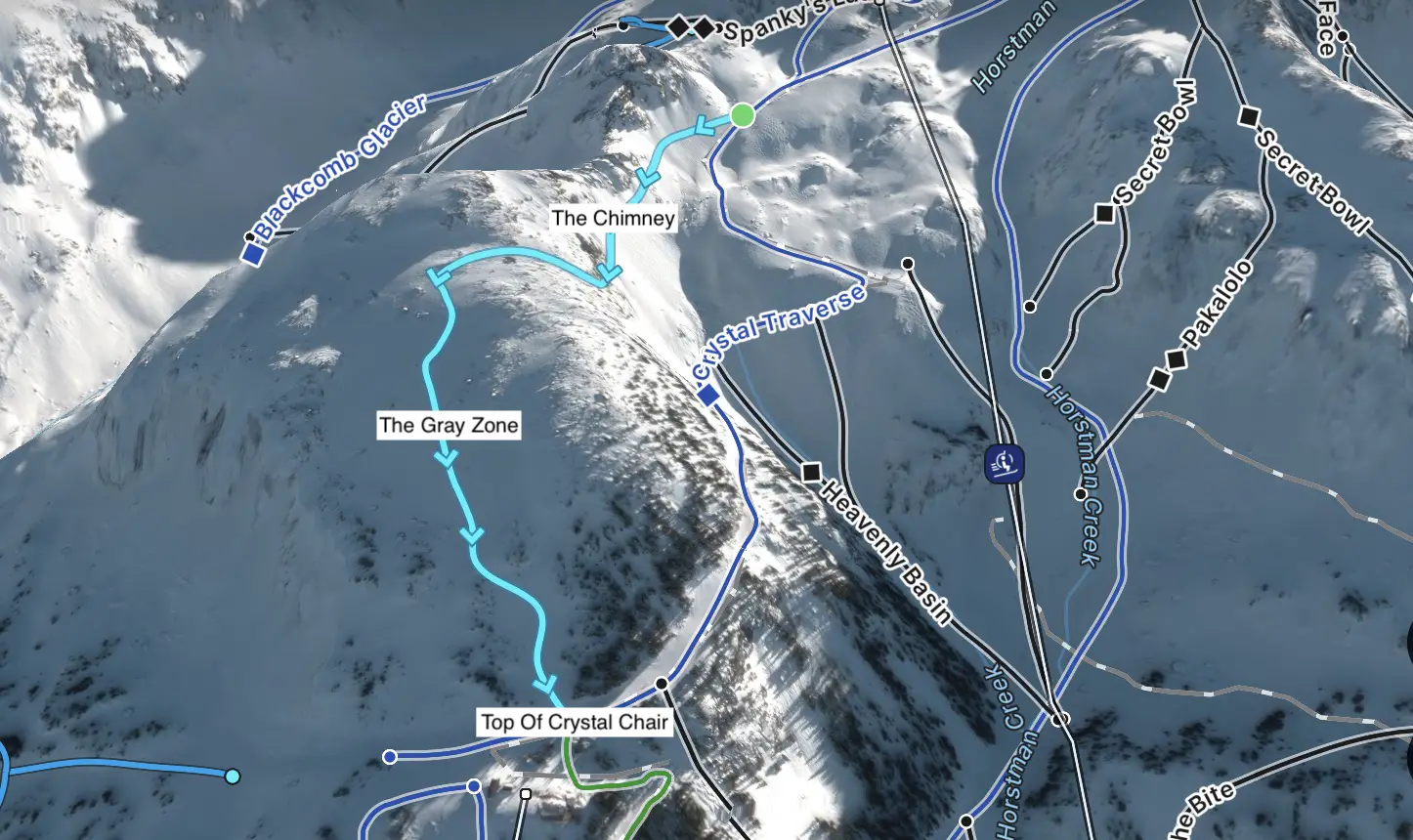 Gray Zone Map, Crystal Traverese, Chimney Hike, Crystal Ridge Express 