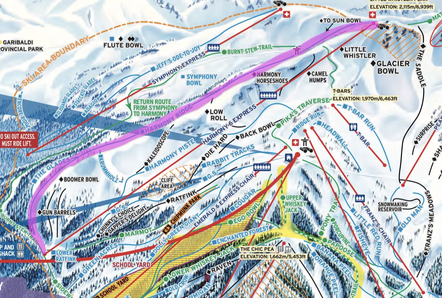 Map of Harmony Ridge Ski Run, Harmony Chair, Whistler BC