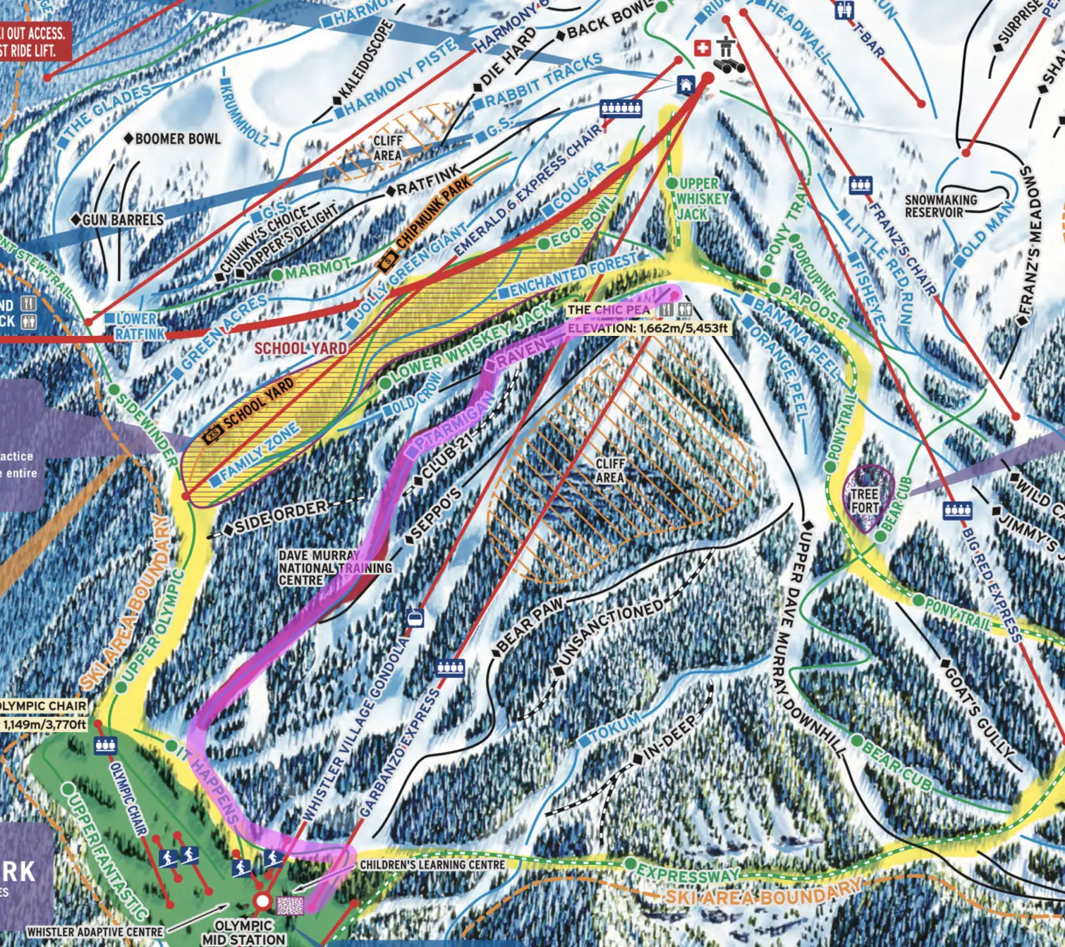 Map of Ptarmigan, Dave Murray National Training Centre, Garbonzo Chair, Whistler BC 