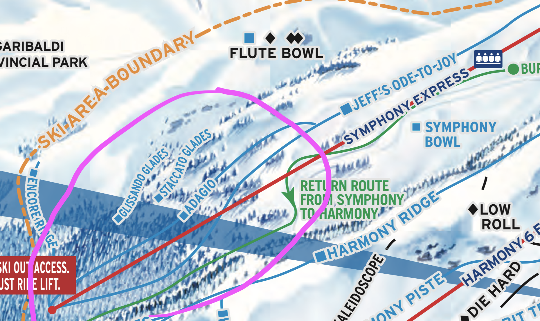 Map of Symphony Chair Glades, Whistler BC 