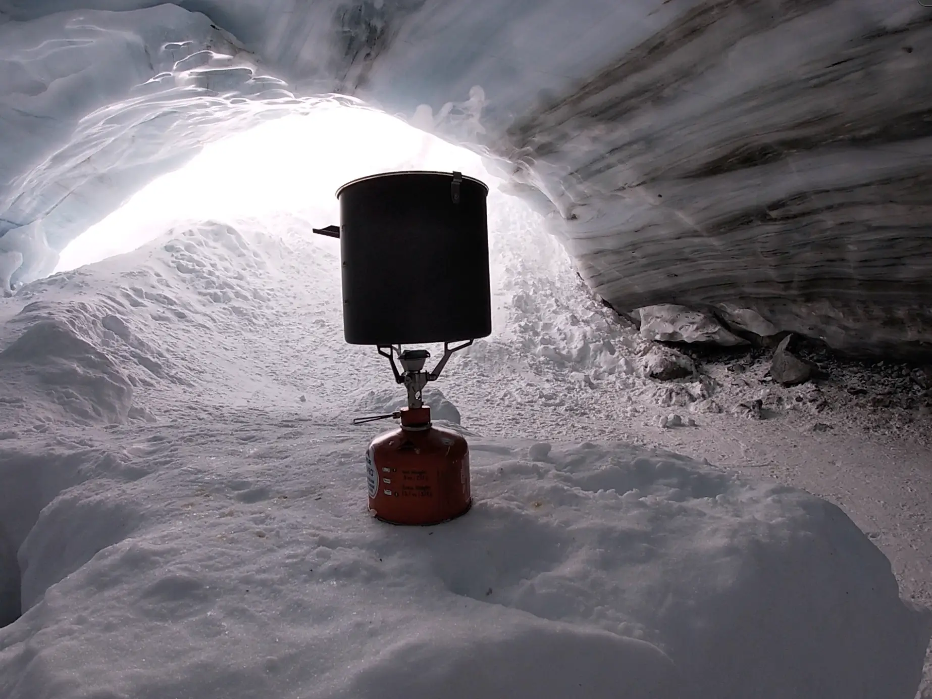 MSR pocket rocket stove in the ice cave 
