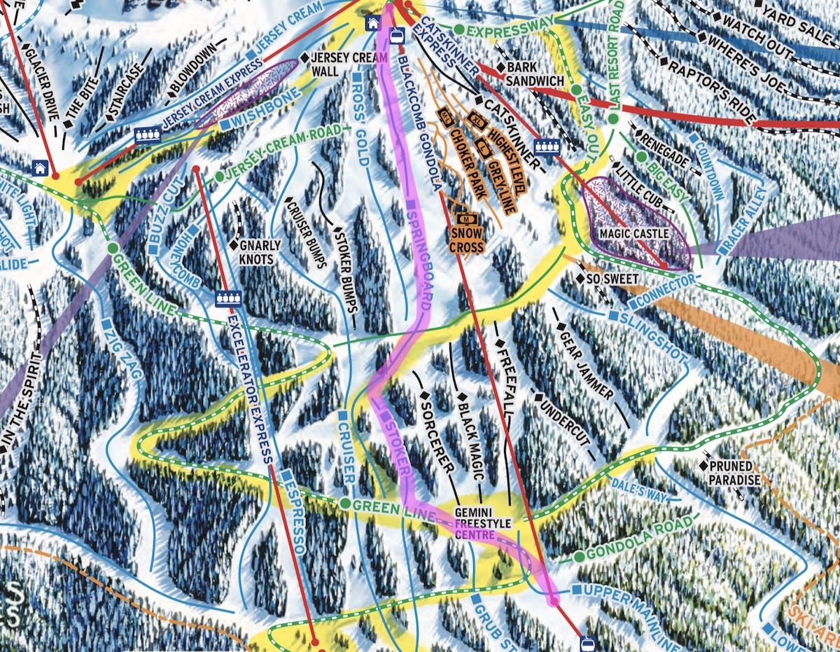 Best Carving Runs on Blackcomb Map, Springboard, Blackcomb, Whistler BC 