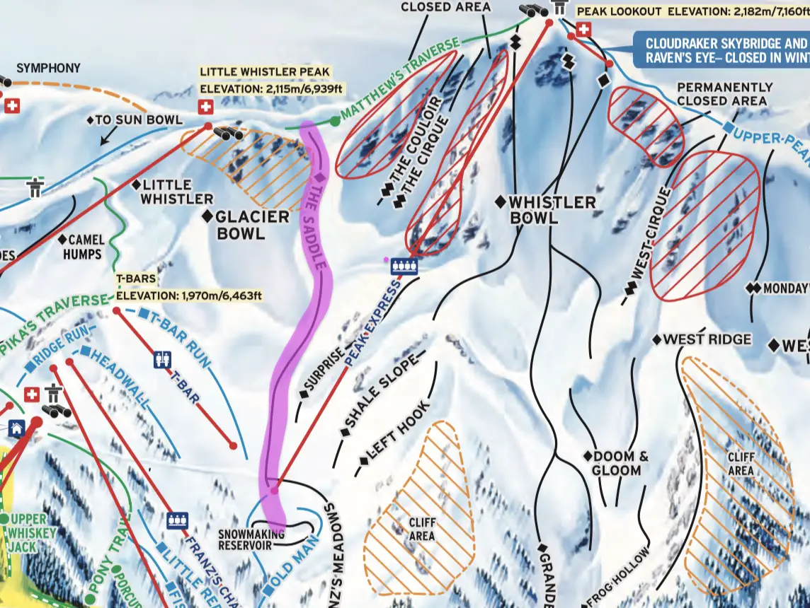 Map of the Saddle, Peak Chair, Whistler Mountain, Whistler BC 