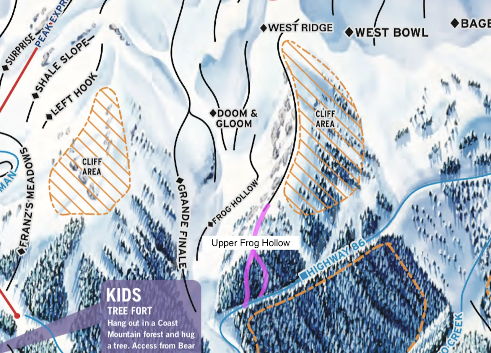Map of Frog Hollow, Peak Chair, Whistler BC 