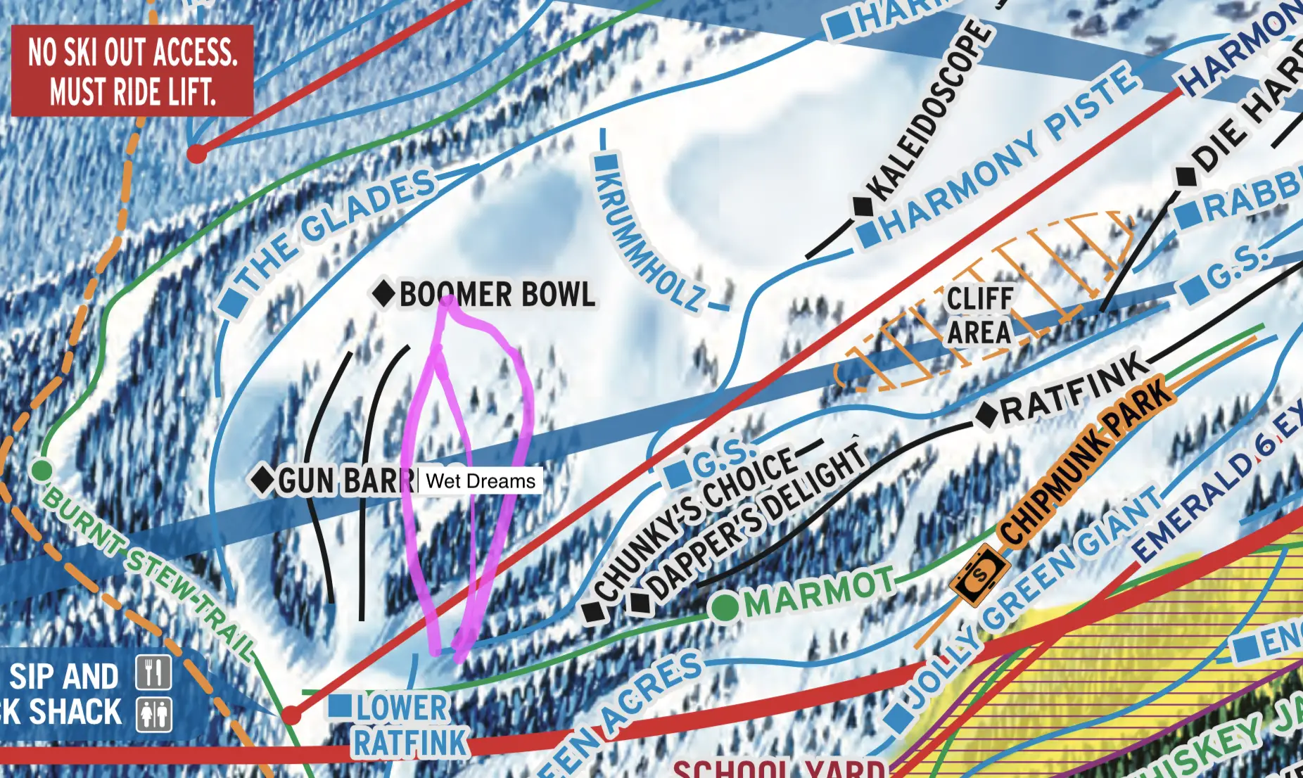 Map of Wet Dreams, Harmony Chair, Whistler BC 