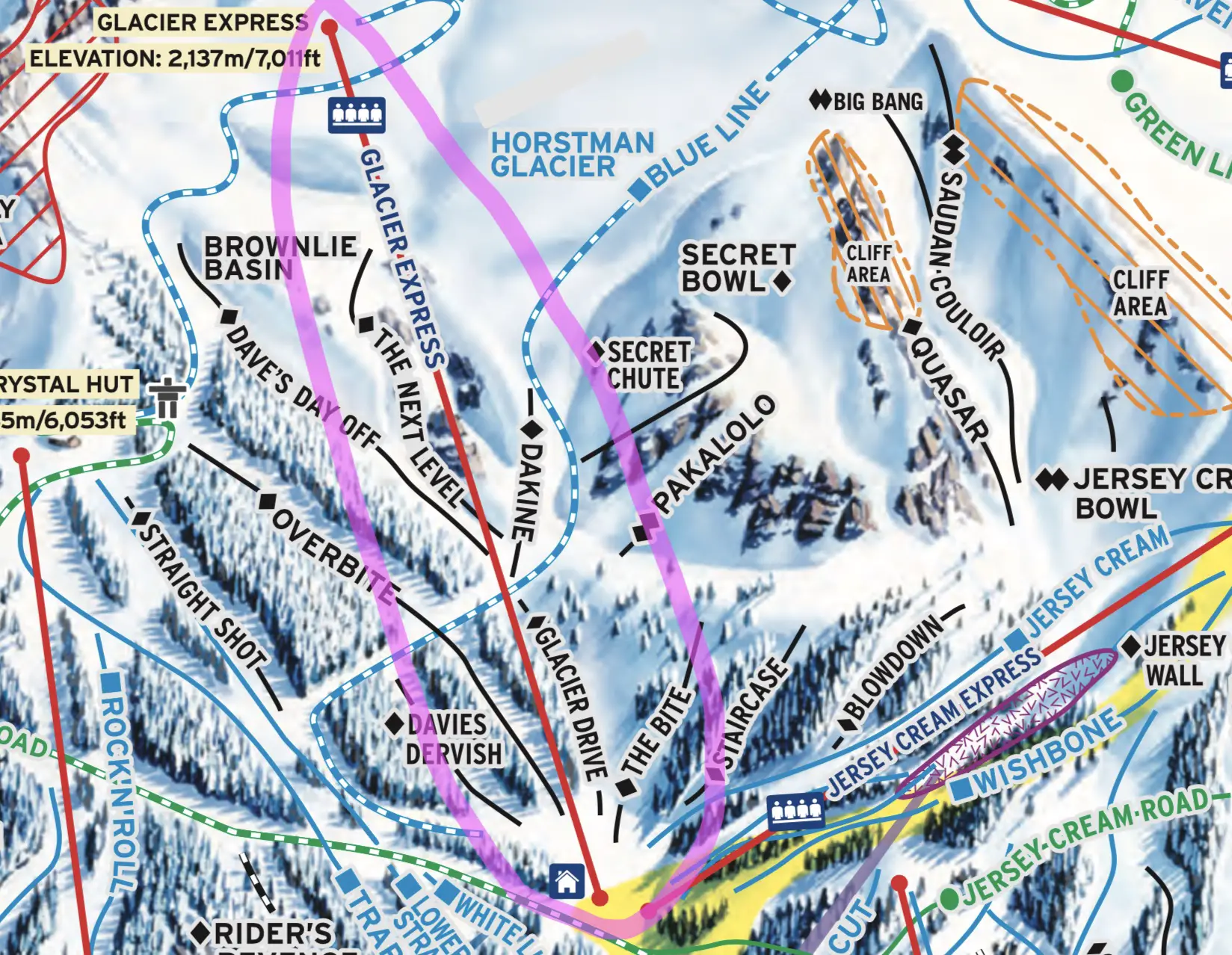 Glacier Express Chair, Map, Whistler BC 