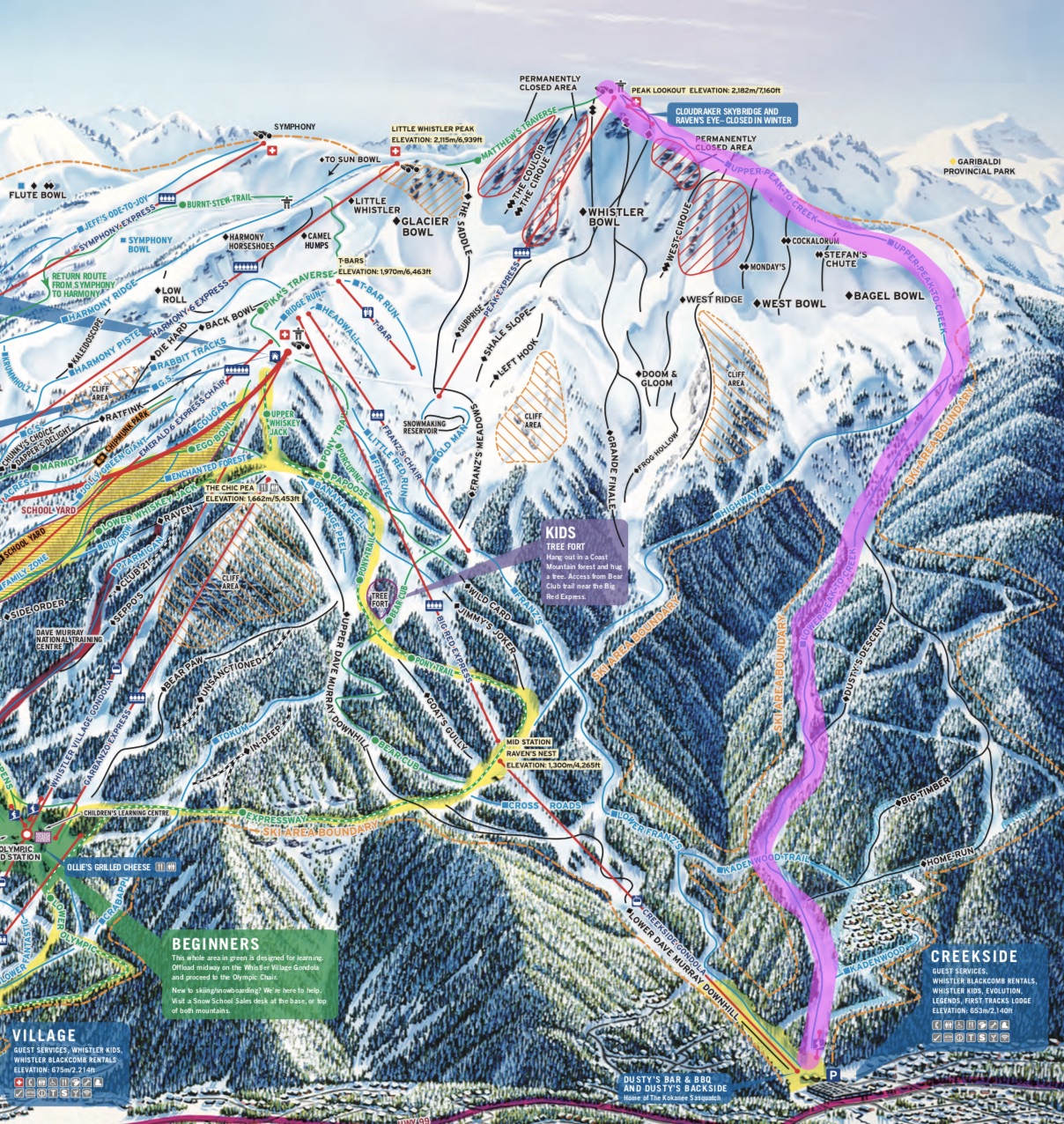 Map of Peak to Creek Run, Whistler Peak to Whistler Creekside