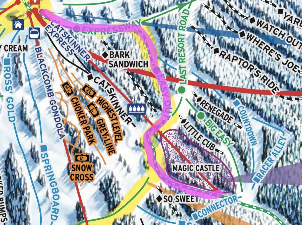 Easy Out - Easiest Green Run on Blackcomb Mountain Map 