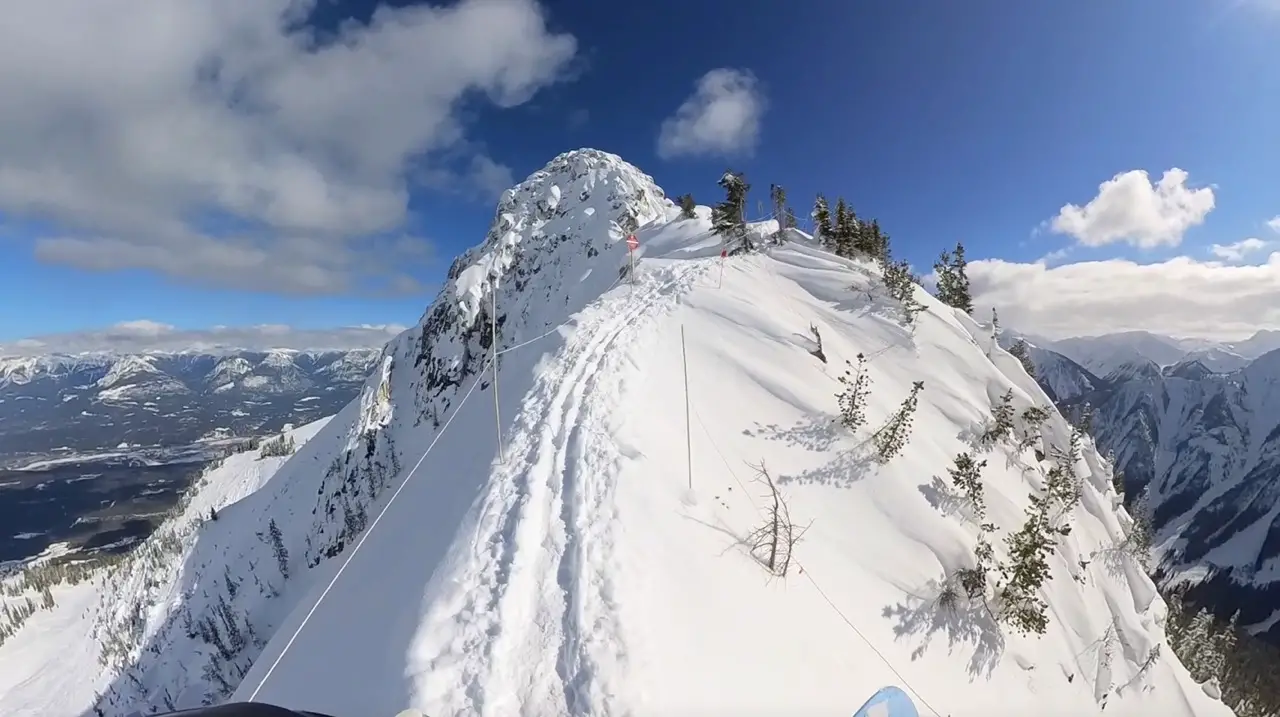 Hiking up Terminator One at Kicking Horse mountain Resort