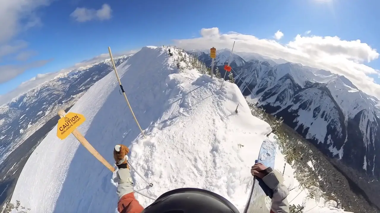 Hiking up Terminator One at Kicking Horse mountain Resort