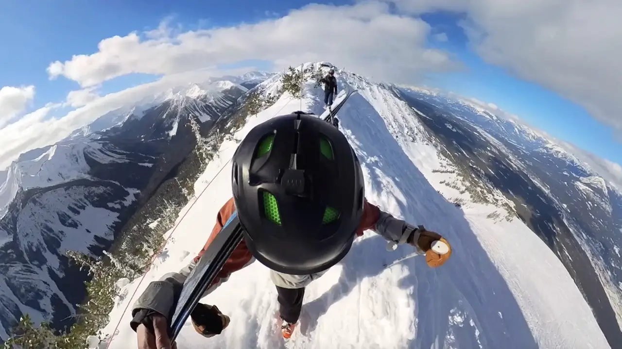 Hiking up Terminator One at Kicking Horse mountain Resort