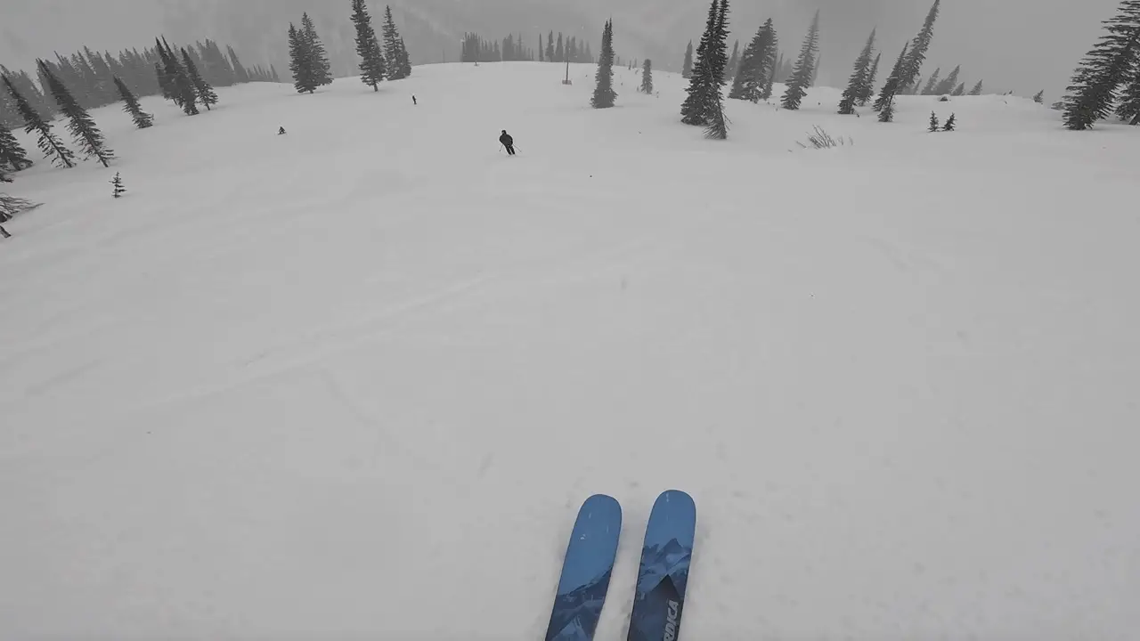 Skiing down the Silver King Chair at Whitewater Resort Skiing, Nelson BC 