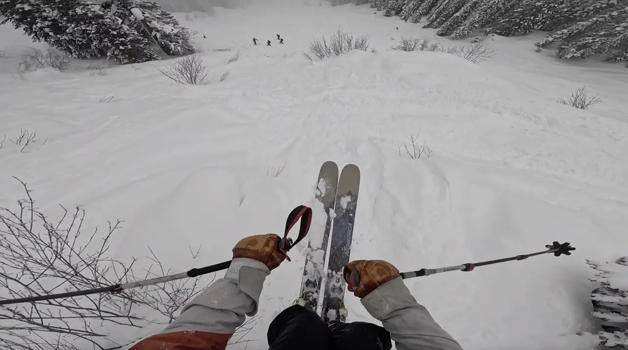 Dropping a cliff at Red Mountain Ski Resort in Rossland, British Columbia